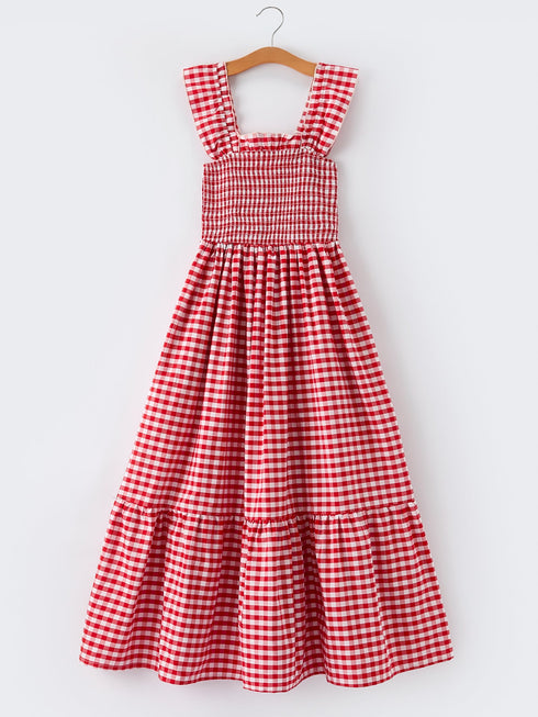 mommy-me-adult-dress-red-plaid-sleeveless-outfit-for-party-Sophia's Style-2