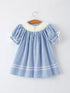 Girls Dress – Blue Striped Smocked Outfit with Short Sleeves