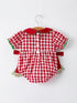 Baby Girls Christmas Outfit – Red Plaid Romper with Tree Bow Accents