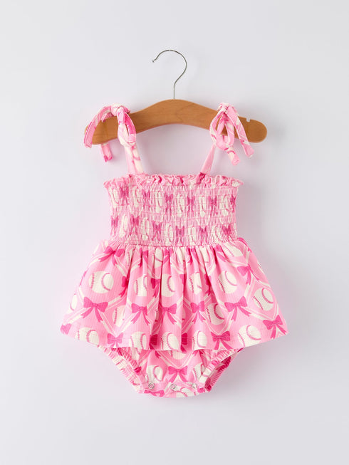 baby-girl-pink-baseball-bow-print-romper-summer-outfit-Sophia's Style-8