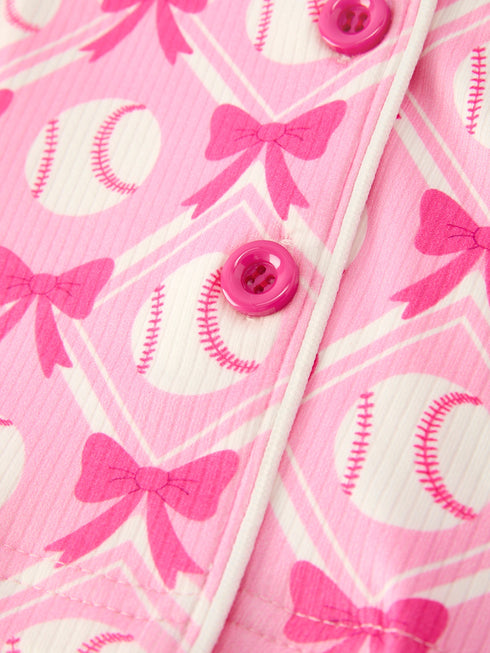 girls-baseball-bow-print-pajama-set-short-sleeve-pink-sophias-style-14