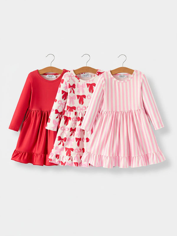 valentines-day-three-piece-solid-red-pink-striped-dress-rylee-faith-designs-Sophia's StyleDress-1