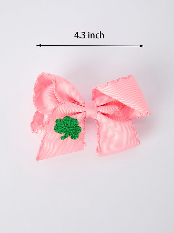 st-patrick-shamrock-pink-hair-bow-lucky-girls-hair-clip-Sophia's Style-Bows-1