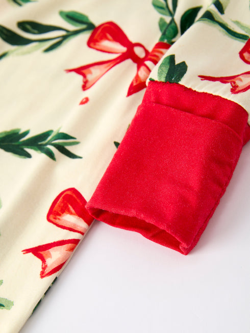 Mommy & Me Christmas Bow and Holly Print Pajama Girls Romper