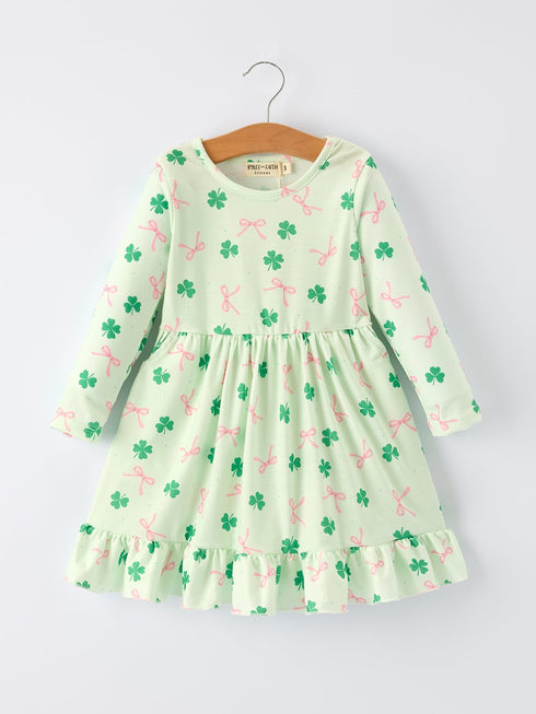 st-patricks-day-bow-shamrock-print-ruffles-girls-dress-Sophia's Style-Dress-1