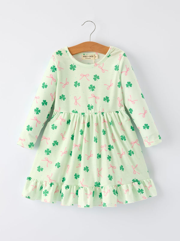 st-patricks-day-bow-shamrock-print-ruffles-girls-dress-Sophia's Style-Dress-1