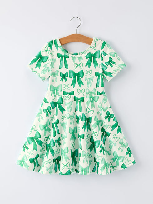 st-patricks-day-bow-print-short-sleeves-girls-dress-Sophia's Style--7