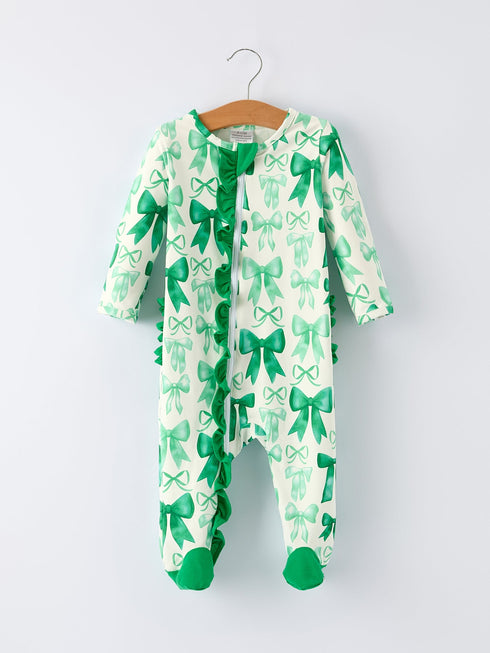 st-patricks-day-bow-print-long-sleeves-baby-girls-romper-Sophia's Style-Romper-1