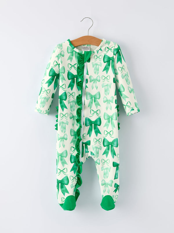 st-patricks-day-bow-print-long-sleeves-baby-girls-romper-Sophia's Style-Romper-1