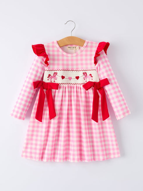 valentine-pink-plaid-girls-dress-with-horse-heart-smocking-embroidery-Sophia's Style-Dress-1