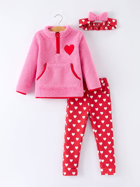 valentine-pink-sherpa-heart-top-with-red-heart-leggings-and-bow-headband-Sophia's Style-Outfit-1
