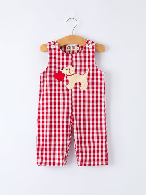 valentine-red-plaid-boys-romper-with-applique-heart-dog-detail-rylee-faith-designs-Sophia's StyleRomper-1
