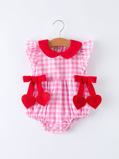 valentine-pink-plaid-bubble-romper-with-red-hearts-and-bows-Sophia's Style-Romper-1