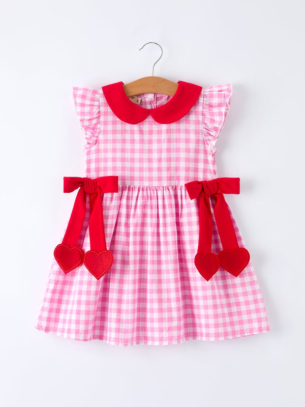 valentine-pink-plaid-girls-dress-with-red-hearts-and-bows-Sophia's Style-Dress-1