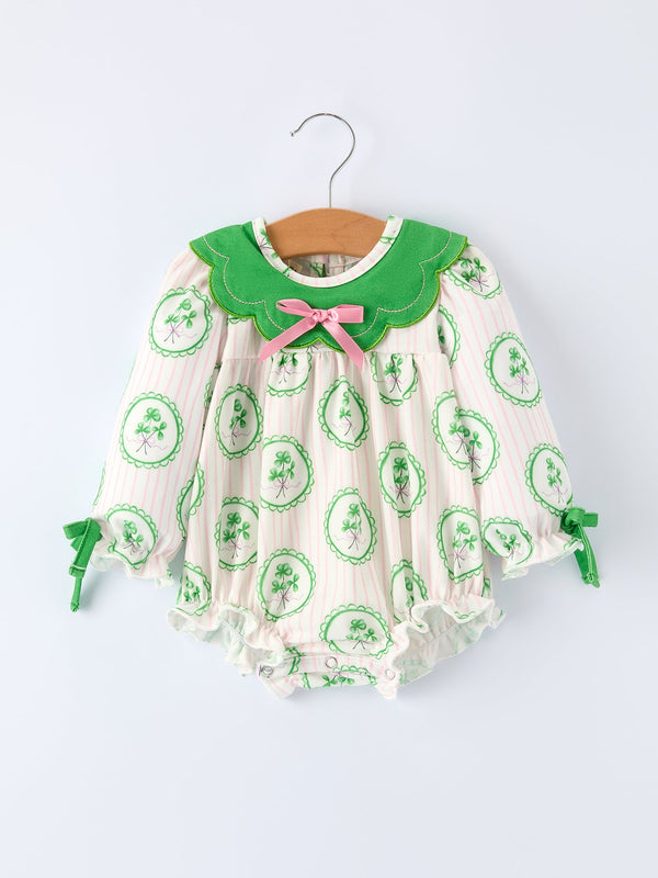 st-patricks-day-shamrock-striped-long-sleeve-baby-girl-romper-Sophia's Style-Romper-1