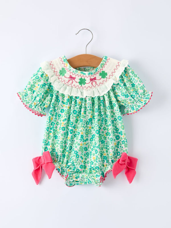 st-patrick-s-day-shamrock-bow-smocked-baby-girl-romper-Sophia's Style-Romper-1