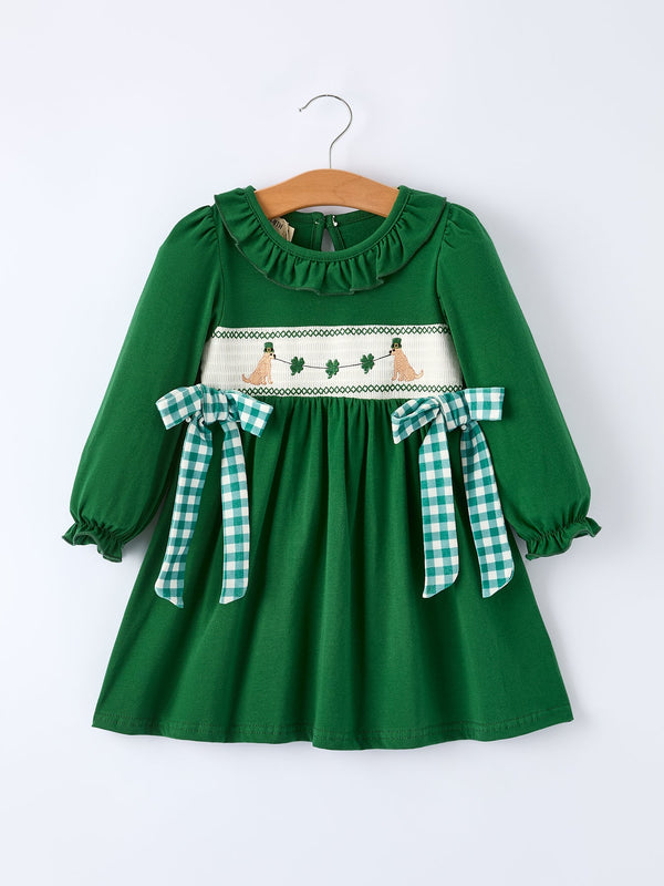 girls-st-patrick-s-day-shamrock-puppy-smocked-dress-Sophia's Style-Dress-1