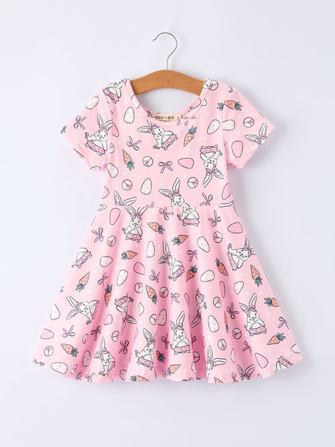 pink-easter-bunny-carrot-print-girls-short-sleeve-dress-Sophia's Style-Dress-1