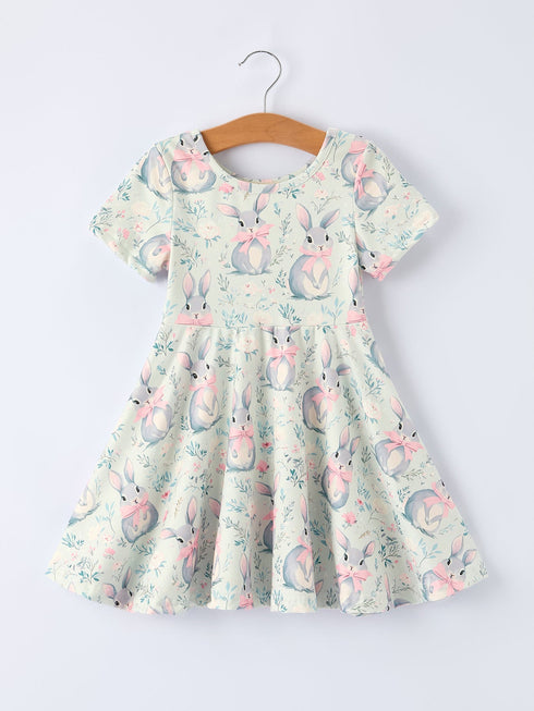 easter-bunny-bow-print-twirl-short-sleeve-dress-Sophia's Style-Dress-1