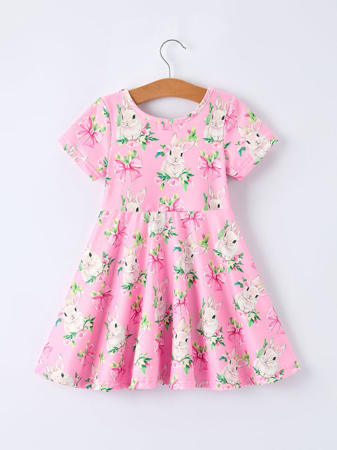 easter-pink-bunny-floral-print-short-sleeve-dress-Sophia's Style--2