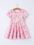 easter-pink-bunny-floral-print-short-sleeve-dress-Sophia's Style-Dress-1