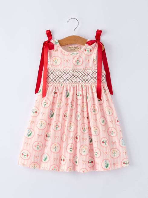 spring-pink-floral-bow-smocked-girl-dress-Sophia's StyleDress-1