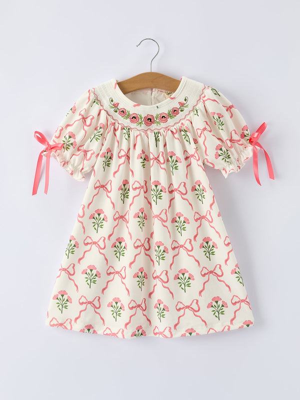 spring-floral-smocking-embroidery-bow-girls-dress-Sophia's StyleDress-1