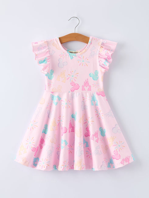 spring-pink-theme-park-print-girls-twirl-dress-Sophia's Style-Dress-1