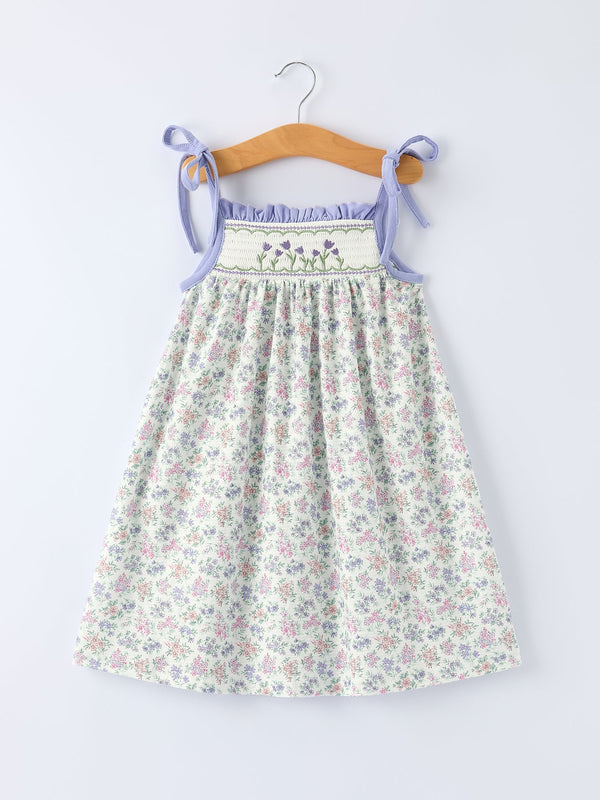 preorder-spring-purple-floral-embroidered-smocked-bow-girl-dress-Sophia's StyleDress-1