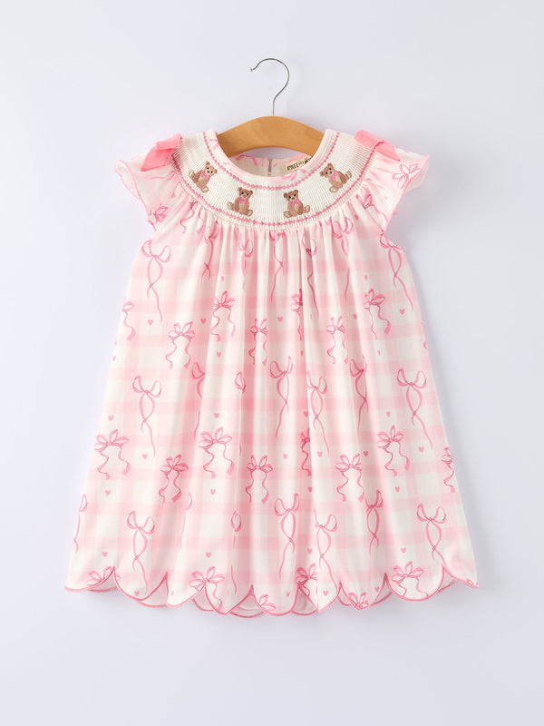 spring-pink-bow-teddy-smocked-girl-dress-Sophia's StyleDress-1