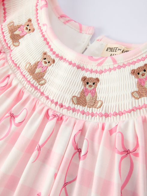 spring-pink-bow-teddy-smocked-girl-dress-Sophia's Style-3