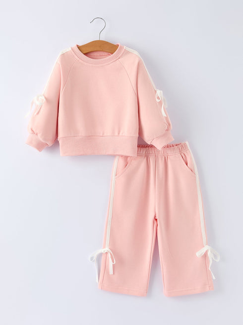 girls-pink-bow-trim-sweatshirt-and-pants-set-sophias-style-2