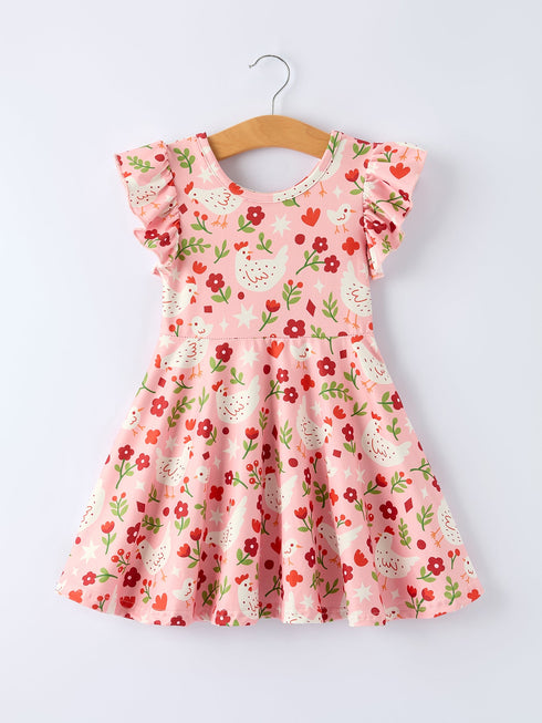 spring-chicken-floral-farm-print-girls-dress-Sophia's Style-Dress-1