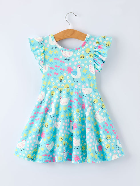 aqua-spring-chicken-floral-farm-print-girls-dress-Sophia's Style-2