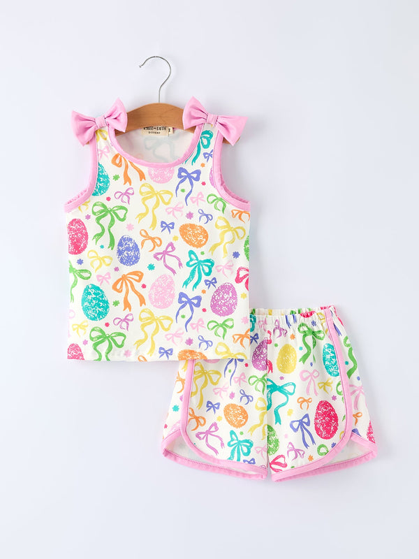 rainbow-easter-egg-print-bow-sleeveless-vest-top-and-shorts-set-Sophia's StyleOutfit-1