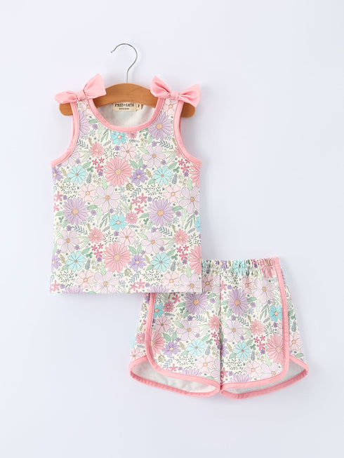 girls-pink-floral-sleeveless-vest-top-and-shorts-set-Sophia's StyleOutfit-1