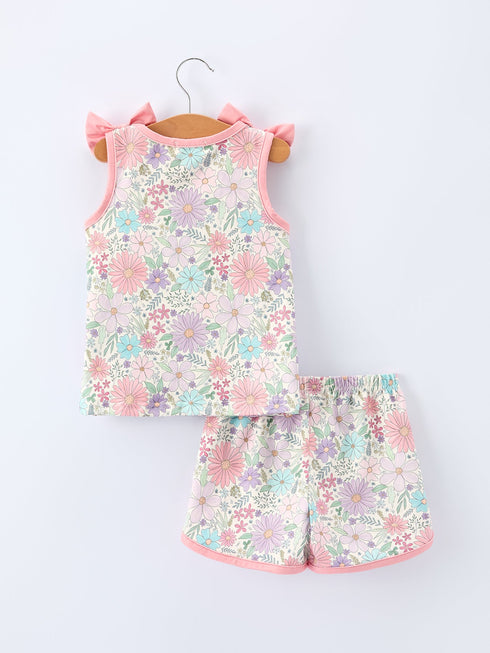 girls-pink-floral-sleeveless-vest-top-and-shorts-set-Sophia's Style-2