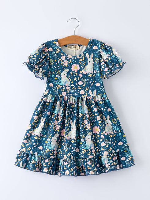 teal-bunny-garden-ruffle-sleeve-girls-dress-Sophia's Style-Dress-1