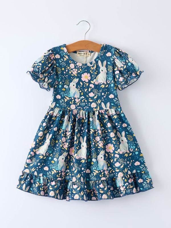 teal-bunny-garden-ruffle-sleeve-girls-dress-Sophia's Style-Dress-1