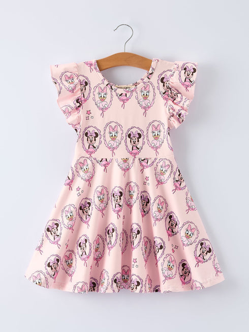 pink-character-mirror-bow-print-girls-dress-Sophia's Style-Dress-1