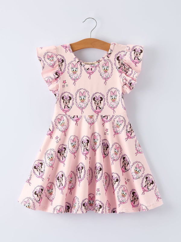 pink-character-mirror-bow-print-girls-dress-Sophia's Style-Dress-1