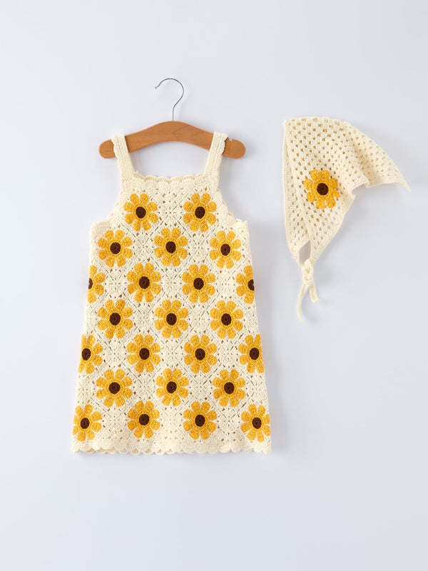 summer-crochet-sunflower-girl-dress-with-headscarf-Sophia's StyleDress-1