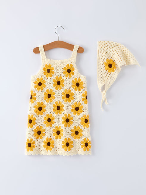 summer-crochet-sunflower-girl-dress-with-headscarf-Sophia's Style-2