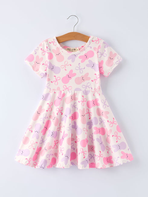 spring-easter-bunny-bow-print-girls-short-sleeves-dress-Sophia's Style-Dress-1