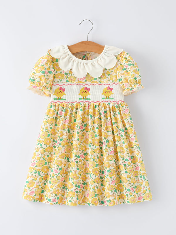 easter-yellow-chick-embroidery-floral-girl-dress-Sophia's StyleDress-1