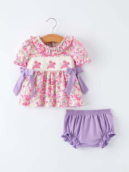 easter-colorful-floral-bunny-embroidery-bow-ruffle-girl-bloomer-set-Sophia's StyleOutfit-1