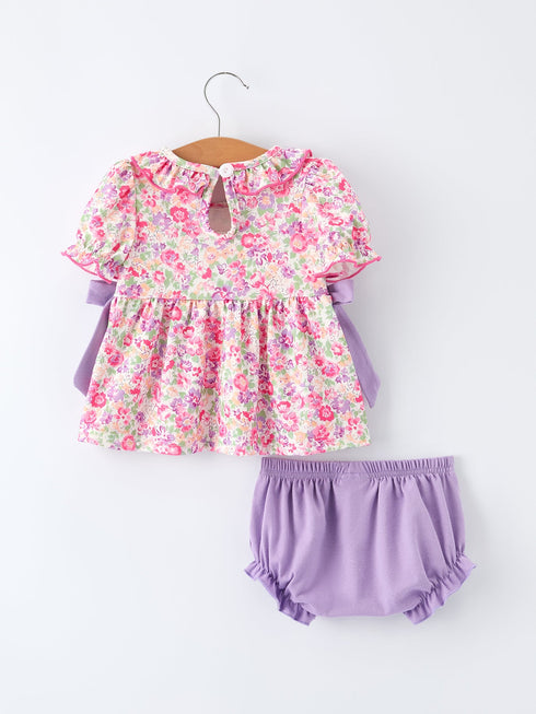 easter-colorful-floral-bunny-embroidery-bow-ruffle-girl-bloomer-set-Sophia's Style-2