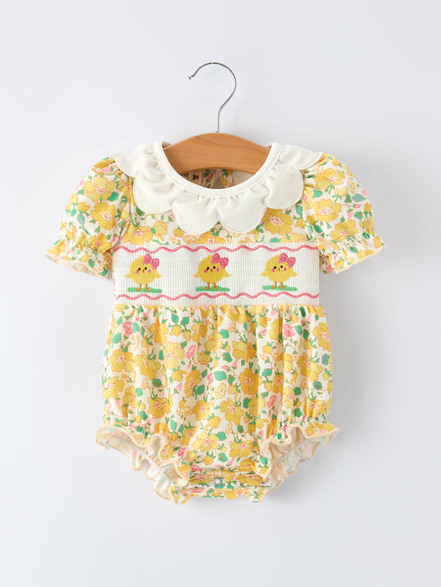 easter-yellow-chick-embroidery-floral-baby-girl-romper-Sophia's StyleRomper-1