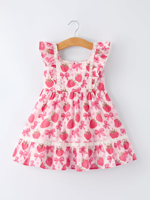 spring-strawberry-bow-print-girls-dress-Sophia's StyleDress-1