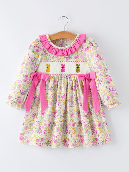 easter-pink-bunny-embroidered-floral-long-sleeved-girls-dress-Sophia's StyleDress-1